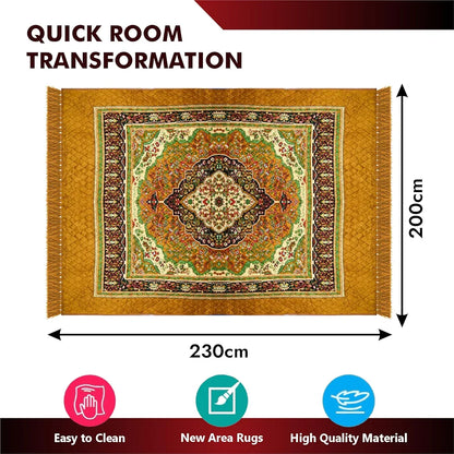 Kuber Industries Carpet Velvet Carpet-Rug for Home Decor Carpet Rug for Bedroom Golden