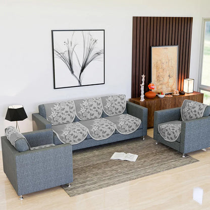 Kuber Industries 5-Seater Couch Cover Cotton Slipcover S-22 Flower Brown Sofa Cover