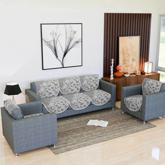 Kuber Industries 5-Seater Couch Cover Cotton Slipcover S-22 Flower Brown Sofa Cover