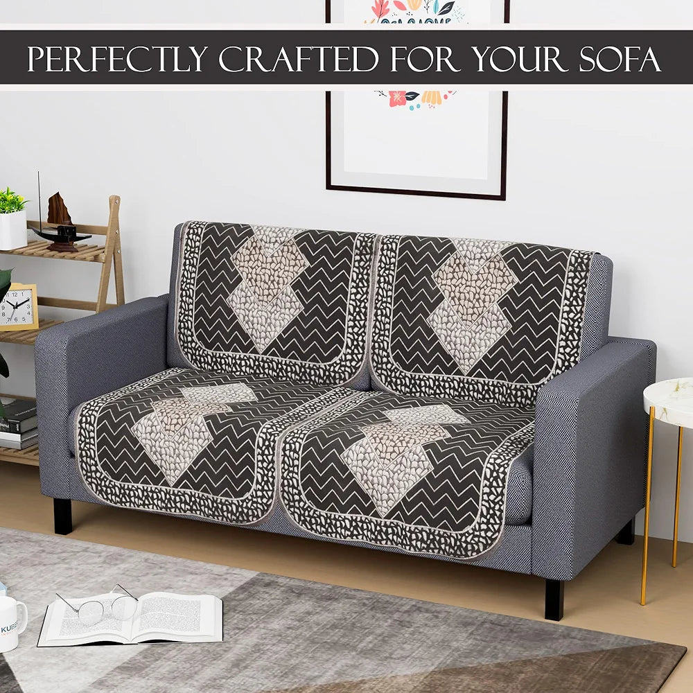 Kuber Industries Set of 4 Durable 2 Seater Sofa Covers for Living Room Stone Mayur Dark Grey & Brown