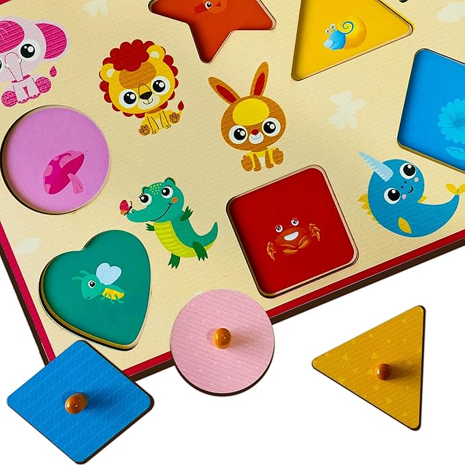 Mini Leaves Hide N See Shape Sorter Wooden Knob and Peg Puzzle for 2+ Years Kids | Montessori Wooden Toys