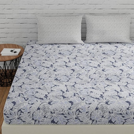 Huesland by Ahmedabad Cotton 144 TC Cotton Bedsheets for King Size Bed with 2 Pillow Covers | Grey & White