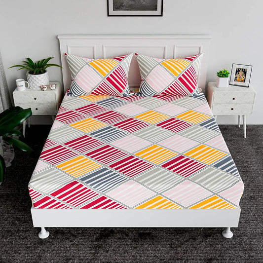 Kuber Industries Double Bedsheet with 2 Pillow Covers Cotton Double Bed Sheet Set New Zig Zag Bedsheet White