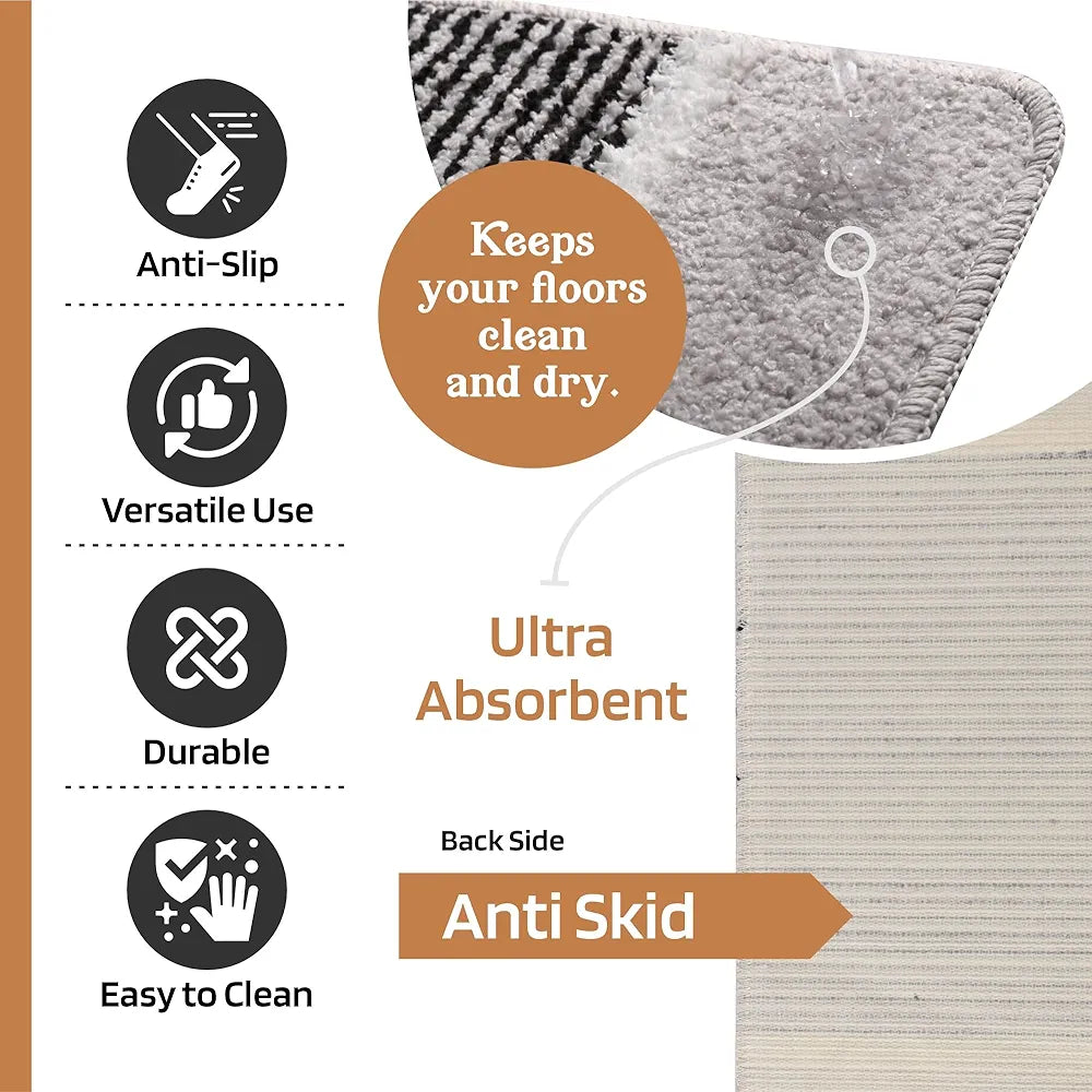 Kuber Industries Anti-Skid Water-Absorbent Door Mats for Home Micro Diamond Lining Light Grey