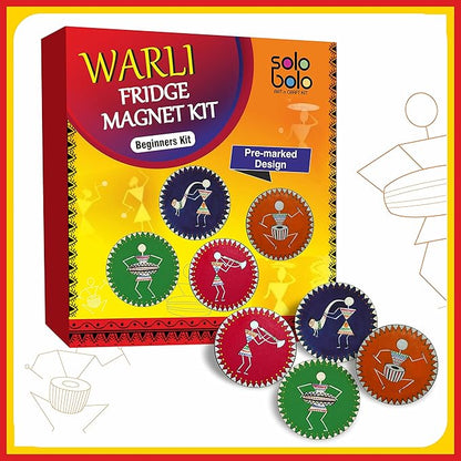 Solobolo Warli Art Painting Kit | Decorative Fridge Magnets for Kitchen | 4 Pre Marked Diy Painting Kit Fridge Magnets