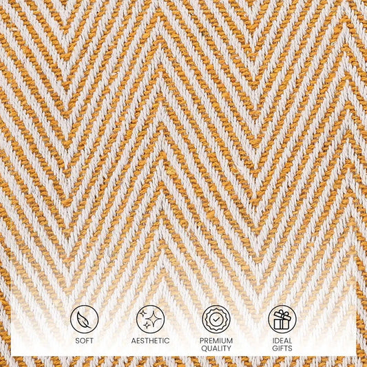 Sashaa World Cotton Striped Chevron Throw Blanket Colour Yellow