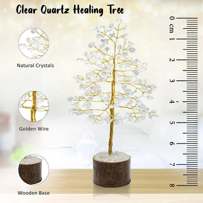 Crocon Clear Quartz Gemstone Money Tree Feng Shui Bonsai Golden Wire