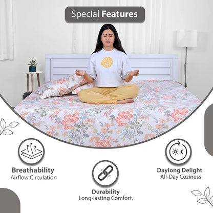 Divine Casa 144 TC 100% Cotton Bedsheet for Double Bed with 2 Pillow Cover Colour Coral Pink