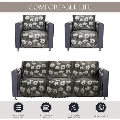 Kuber Industries Set of 16 Anti-Skid Sofa Cover 5-Seater with Arm Cover Lotus Print Green