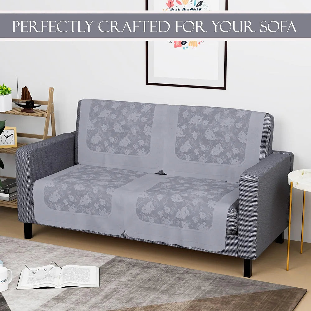 Kuber Industries Set of 4 Net Durable 2 Seater Sofa Covers for Living Room Self Net Hawaii Grey