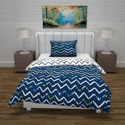 Divine Casa Microfiber Reversible Single Bed AC Duvet Cover with 1 Pillow Cover Soft & Comfortable for Quilt/Comforter/Blanket Colour Dark Blue & White