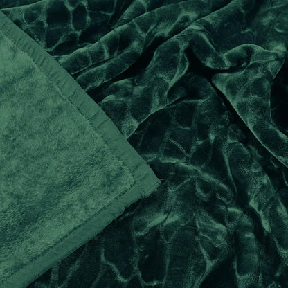 Cloth Fusion Floral Embossed Mink Blanket for Winter Double Size Soft Kambal for Comfort & Warmth Forest Green