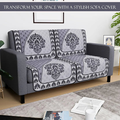 Kuber Industries Set of 4 Net Durable 2 Seater Sofa Covers Floral Print Black & Grey