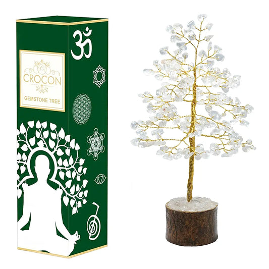 Crocon Clear Quartz Gemstone Money Tree Feng Shui Bonsai Golden Wire