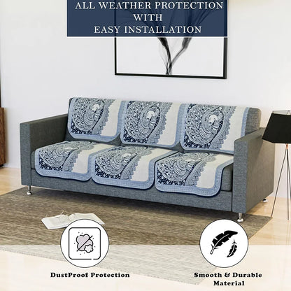 Kuber Industries Sofa Cover Net Sofa Slipcover Set 5 Seater Sofa Cover Mor Digital-837 Blue
