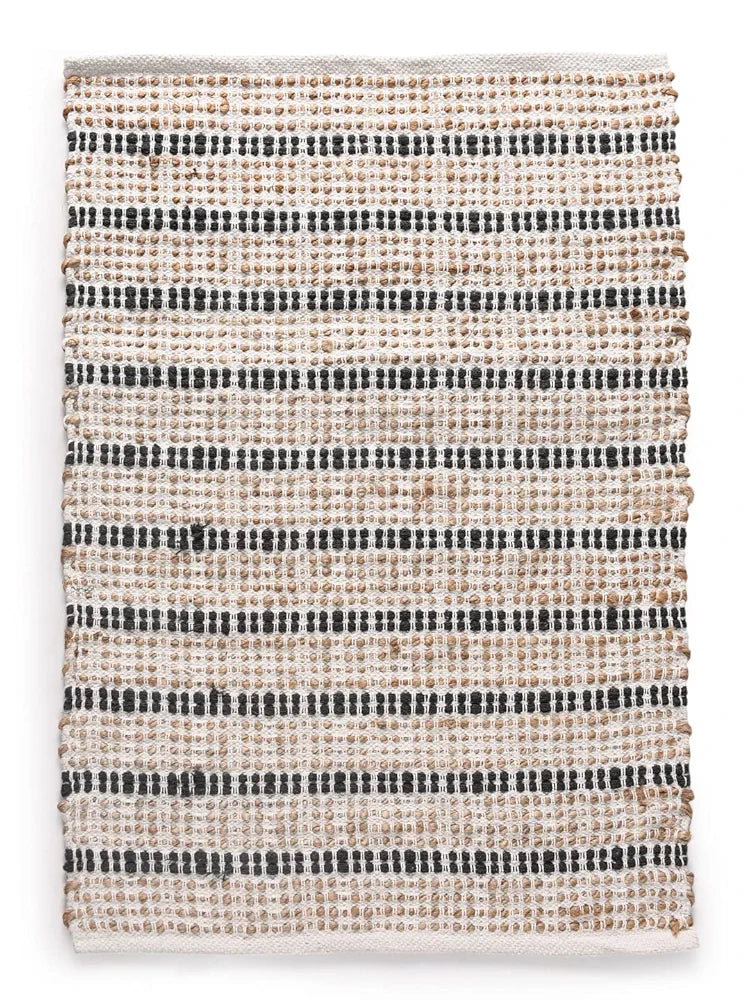 Sashaa World Jute and Cotton Braided Natural Rug  Colour Natural and Black
