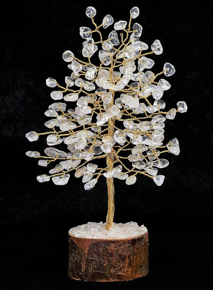 Crocon Clear Quartz Gemstone Money Tree Feng Shui Bonsai Golden Wire