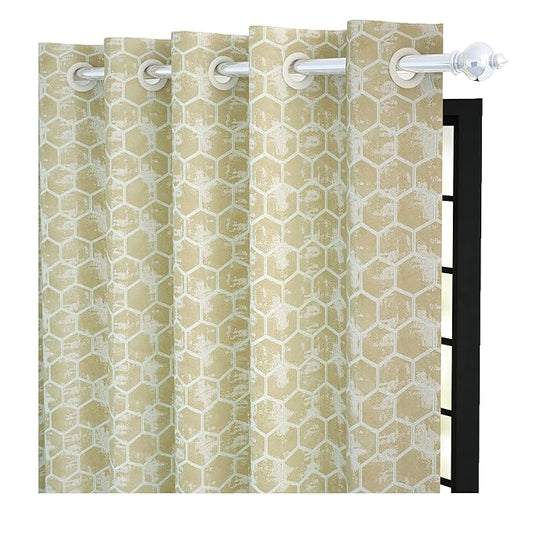 Story@Home Hexagon Hive Door Curtains 7 feet Long Cream Colour Semi-Sheer Geometric Design