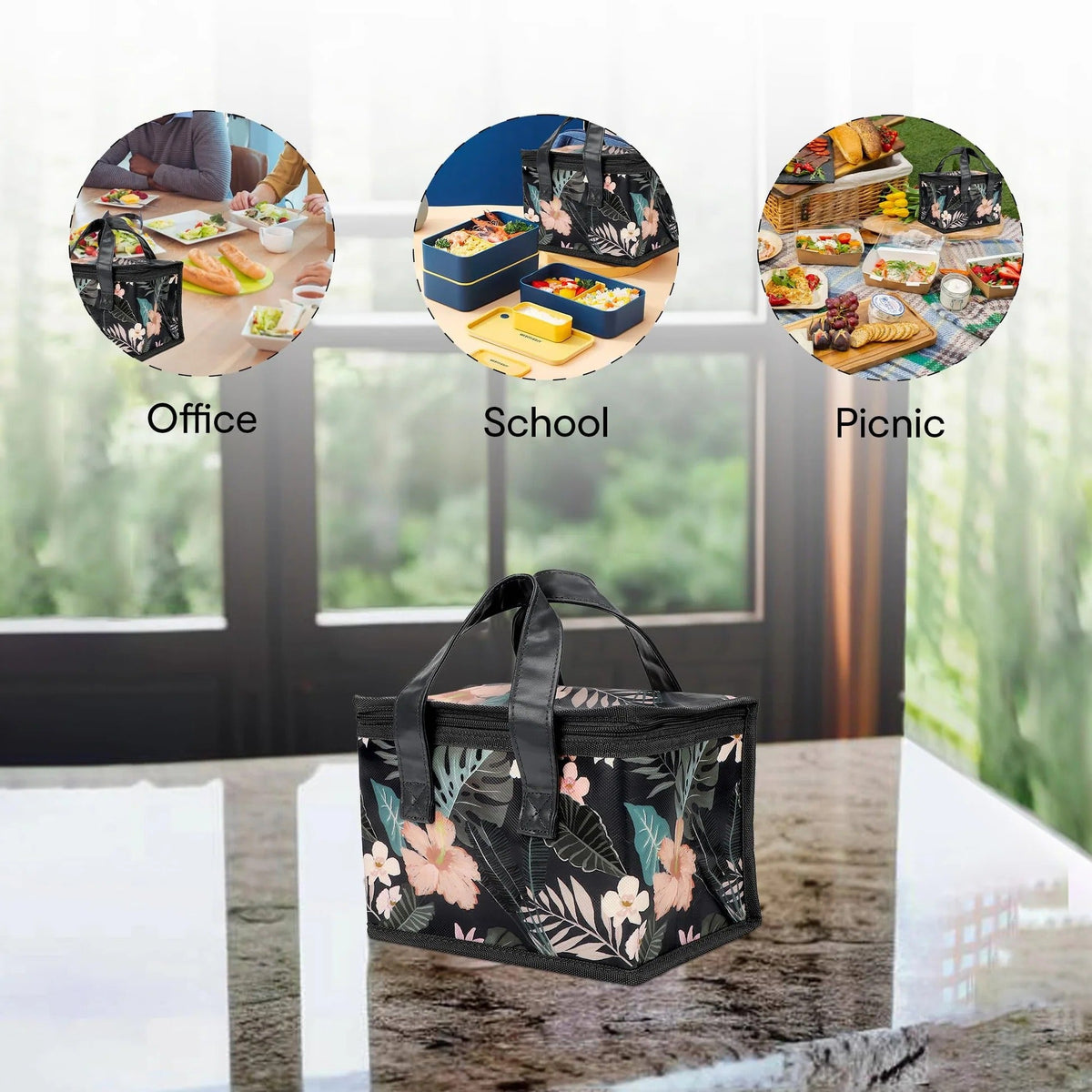 Anko Insulated Lunch Bag 2.5L | Hibiscus Print | Leakproof | Easy to Clean | Office School Gym