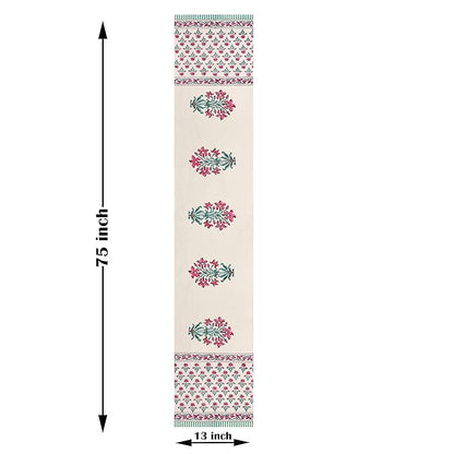 Blocks Of India Cotton Hand Block Printed Table Runner For Center Dining Table Pink Mughal Medium