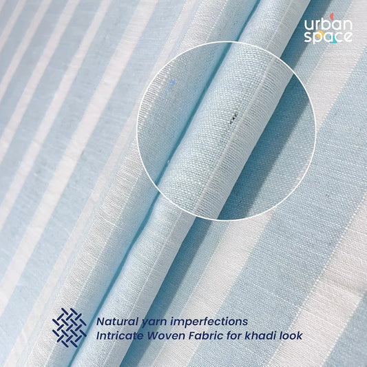 Urban Space polyester Aari Collection Weaved Sheer Curtains for Window 5ft Long Light Filtering Curtains with Eyelets and TieBack, Set of 2 Decorative Curtains Horizontal Weaves SkyBlue