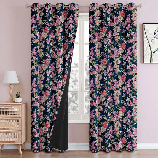 Cloth Fusion Blackout Printed Premium Door Curtains 7 Feet Long Set of 2 Blue Coral