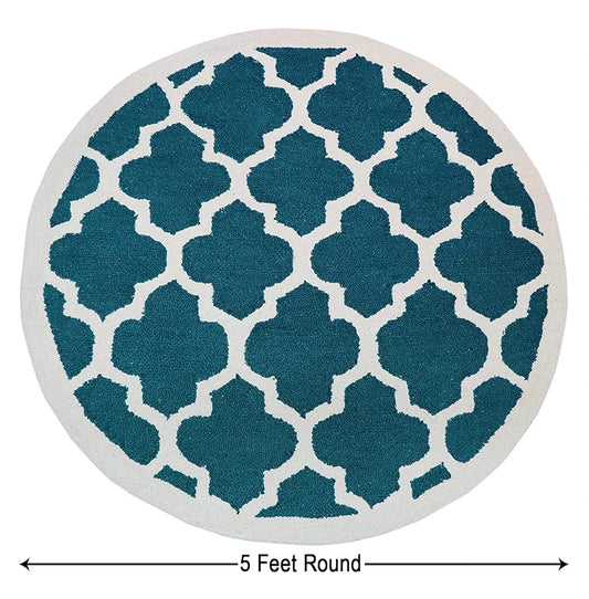 The Home Talk Tufted Round Wool Carpet for Living Room Bed Room Hall Coffee Table 5 Diameter Blue Quatrefoil