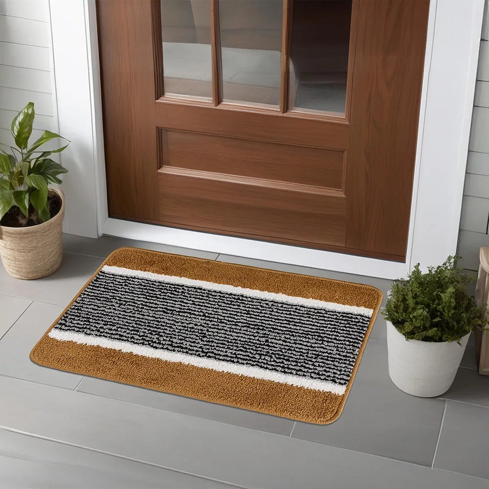 Kuber Industries Anti-Skid Water-Absorbent Door Mats for Home Micro Wings Lining Golden