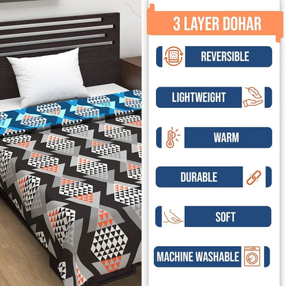 Divine Casa 120 GSM Microfiber Single Kids Dohar Soft & Lightweight Throw Blanket Geometric Pattern Colour Blue and Grey