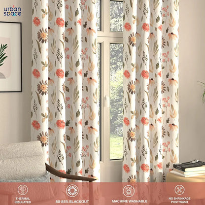 Urban Space Digital Printed Blackout Curtains for Window Bedroom Room Darkening Blackout Kids Decorative Curtains Frost Flora Peach