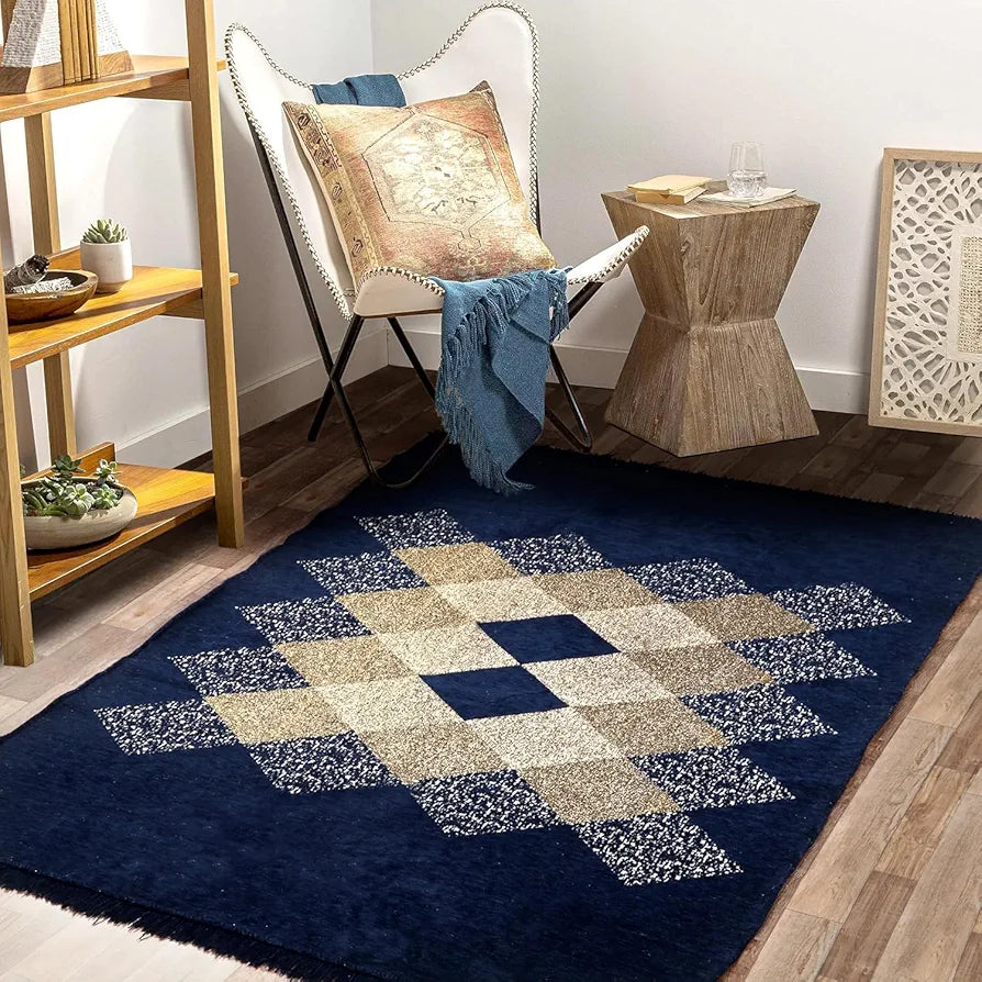 BSB Home Designer Superfine Chenille Carpet Velvet Carpet/Area Rug Durries with Fine Gold Yarn for Living Room Bedroom Runner