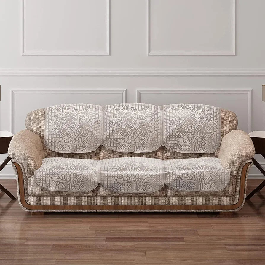 Cloth Fusion Italian Velvet Sofa Cover 5 Seater Set Perfect Floral Embossed Sofa Cover 3 Seater and 2 Seater Rose Beige