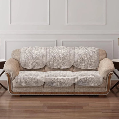 Cloth Fusion Italian Velvet Sofa Cover 5 Seater Set Perfect Floral Embossed Sofa Cover 3 Seater and 2 Seater Rose Beige