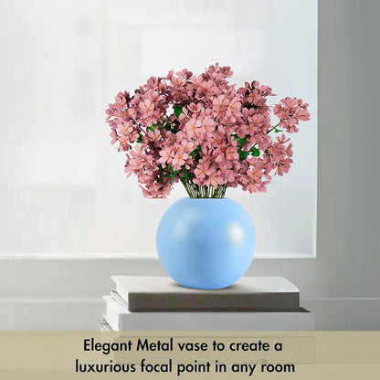 Behoma Metal Ball Round Flower Vase Blue Small Flowers not Included