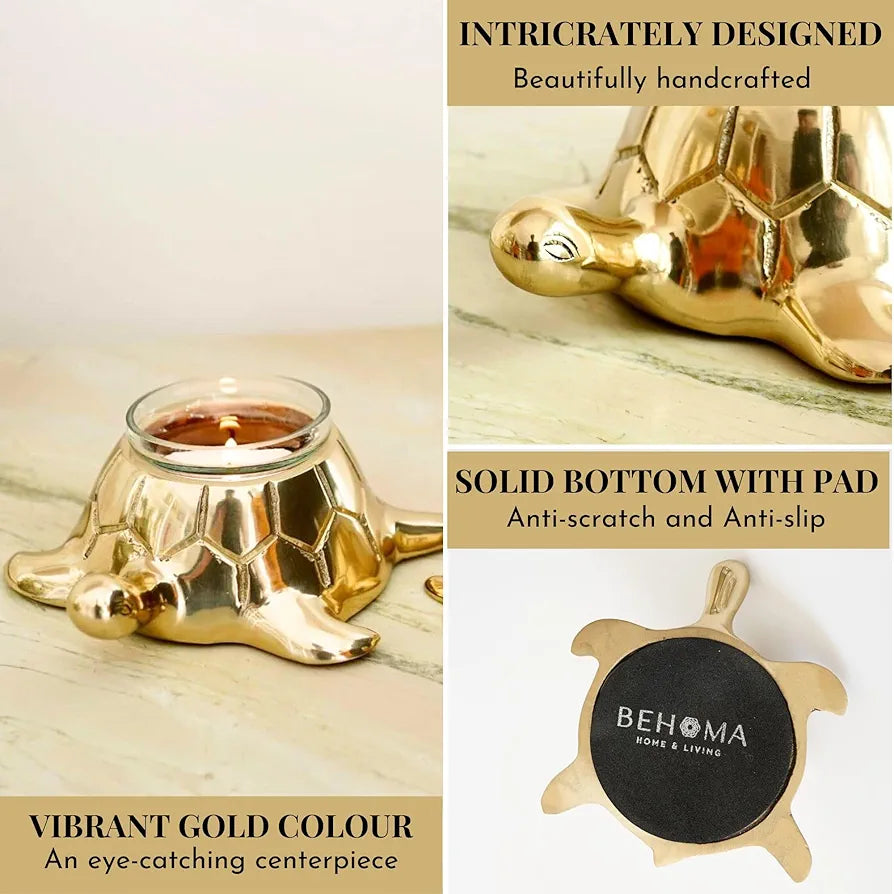 BEHOMA Golden Turtle Votive Holder Set of Mother and Child | Elegant Home and Office Dcor Accessories for Living Room | Collectibles Perfect for Birthday, Mother's Day | Votives Candle Included