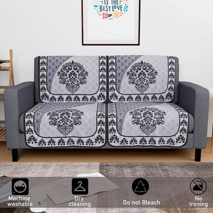 Kuber Industries Set of 4 Net Durable 2 Seater Sofa Covers Floral Print Black & Grey