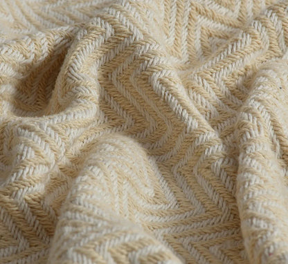 Sashaa World Chevron Cotton Sofa Throw with Tassels Colour Beige and Natural