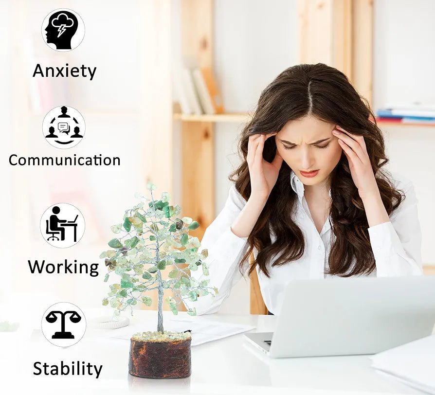 Crocon Green Jade Crystal Bonsai Tree Silver Wire