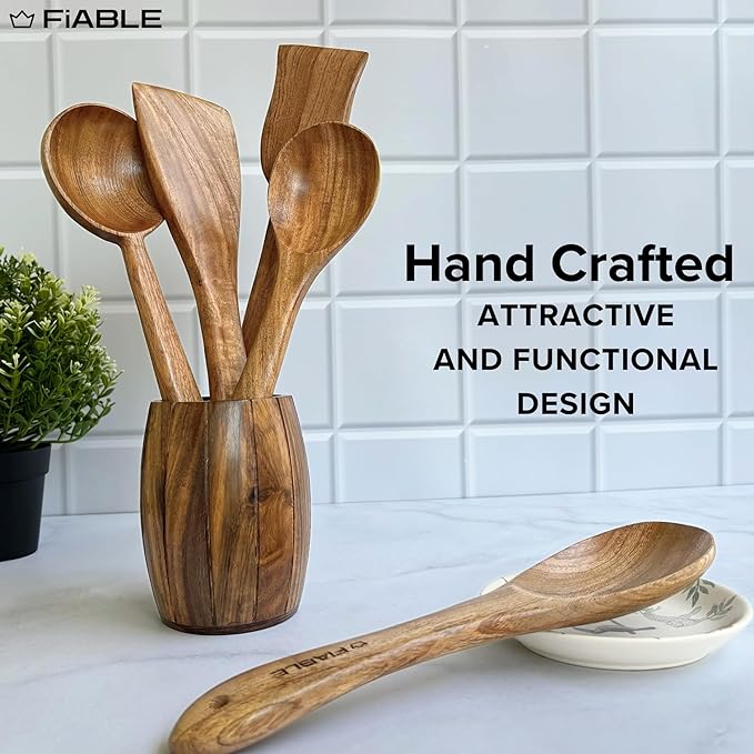 Fiable Pure Neem Wood Spatula for Cooking Wooden Spatula for Baking and Mixing