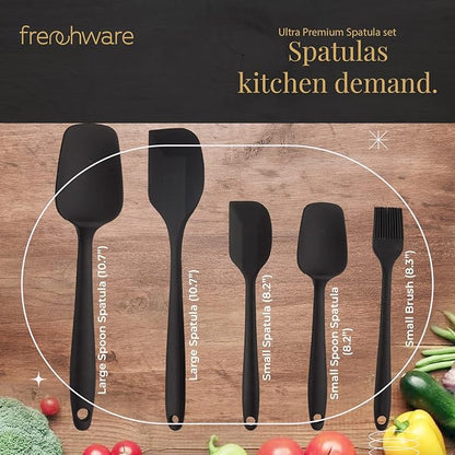 Frenchware Set of 5 Spatulas, Black | Non-stick Premium Silicone Spatula for Cooking, Baking & Mixing, Seamless Design