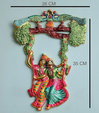 Chhariya Crafts Metal Radha Krishna Tree Jhula and Ganesha Wall Hanging Art Decorative Showpiece