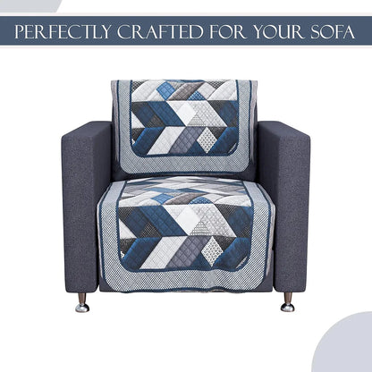 Kuber Industries Set of 6 Velvet 2+1 Seater Sofa Covers Triangular Grey & Blue