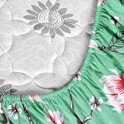 Divine Casa Floret 100% Cotton Double Fitted Bedsheet 144 TC Colour Blossom Haven Mint