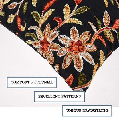 Kuber Industries Cushion Cover Pillow Covers Embroidery Cushion Covers Set of 5 Black