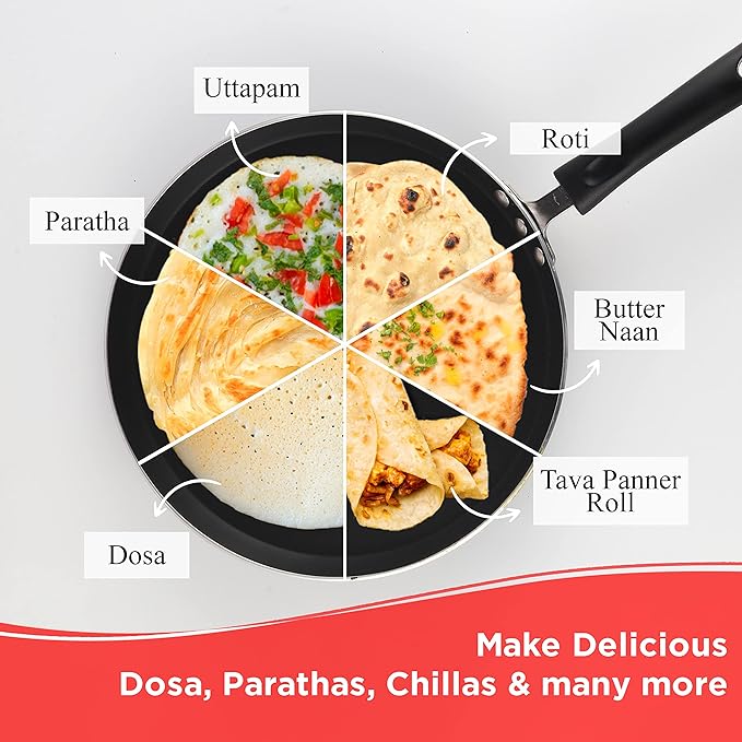 Vinod Zest Aluminium Non Stick Dosa Tawa - 28 cm | Flat Bottom Tawa | 5 mm Extra Thick | 3 Layer Ceramic Coating