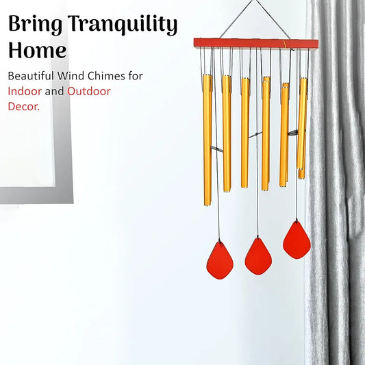 Zaicus Wind Chimes for Home Yellow Metal Pipes with Wooden Danglers Wind Chime-026