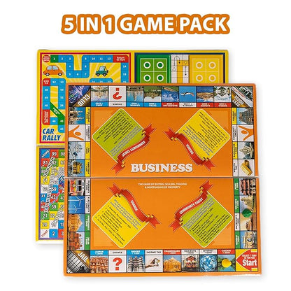 Ratna's 5 in 1 Business Senior Game With Plastic Coins Along With Other Board Games for Kids & Adults