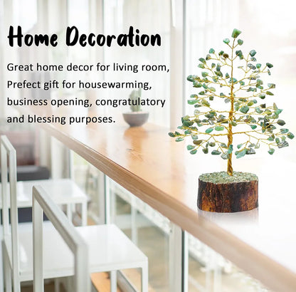 Crocon Green Aventurine Gemstone Money Tree Feng Shui Bonsai Golden Wire