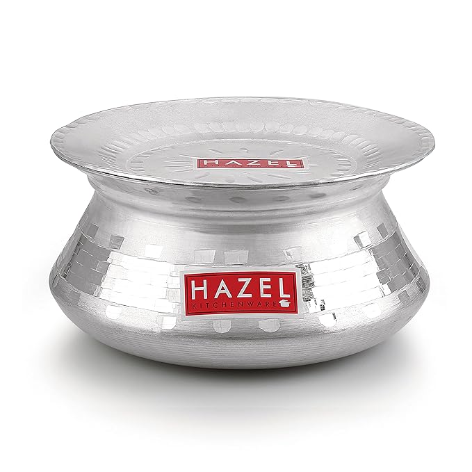 Hazel Aluminium Handi with Lid 24 cm with 3200 ml Capacity Machine Hammered Finish