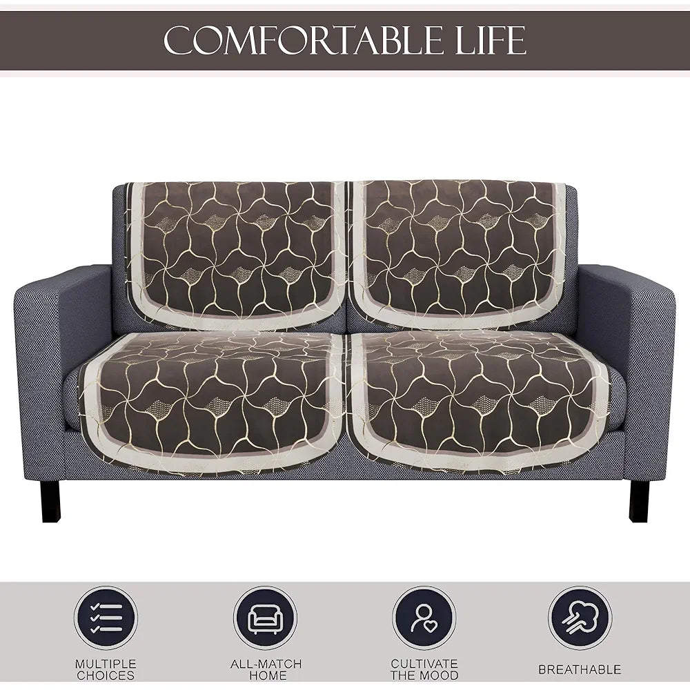 Kuber Industries Set of 4 Durable 2 Seater Sofa Cover for Living Room Arabica Look Brown & Golden Foil